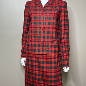 Vintage Clayton Tailors Plaid Wool Blazer Skirt Set